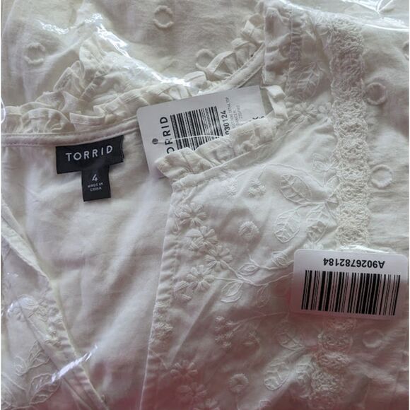 NWT Torrid 4X White Clip Dot Mixed Eyelet Yoke Detail Cotton Top Size 26 - Picture 8 of 8